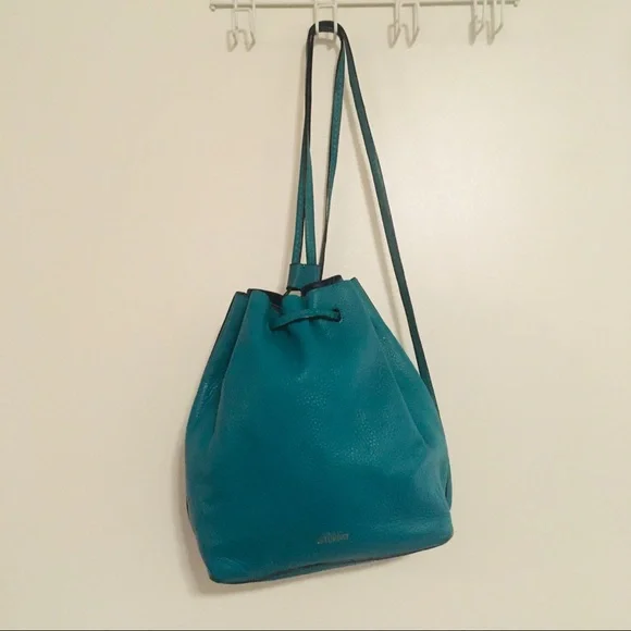 Turquoise Pebbled Leather Drawstring Backpack - Picture 4 of 7